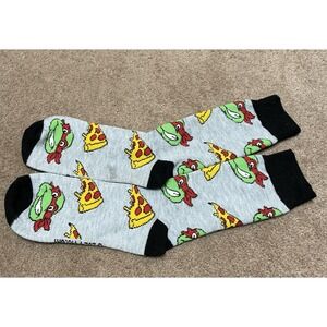 RAPHAEL NINJA TURTLES PIZZA SOCKS teenage tmnt gray retro ADULT CREW